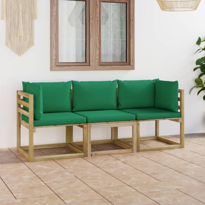 vidaXL 3-Sitzer-Gartensofa mit Grünen Kissen vidaXL 3-Sitzer-Gartensofa mit Grünen Kissen