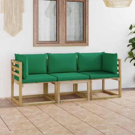 vidaXL 3-Sitzer-Gartensofa mit Grünen Kissen