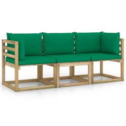 vidaXL 3-Sitzer-Gartensofa mit Grünen Kissen