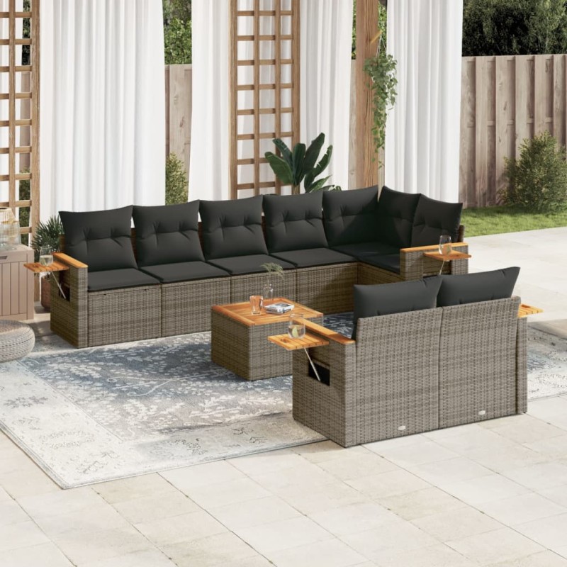 vidaXL 9-tlg. Garten-Sofagarnitur mit Kissen Grau Poly Rattan vidaXL 9-tlg. Garten-Sofagarnitur mit Kissen Grau Poly Rattan