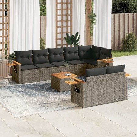 vidaXL 9-tlg. Garten-Sofagarnitur mit Kissen Grau Poly Rattan