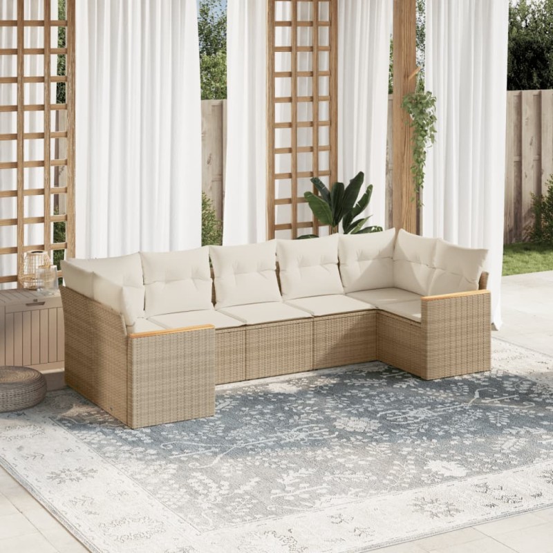 vidaXL 7-tlg. Garten-Sofagarnitur mit Kissen Beige Poly Rattan vidaXL 7-tlg. Garten-Sofagarnitur mit Kissen Beige Poly Rattan