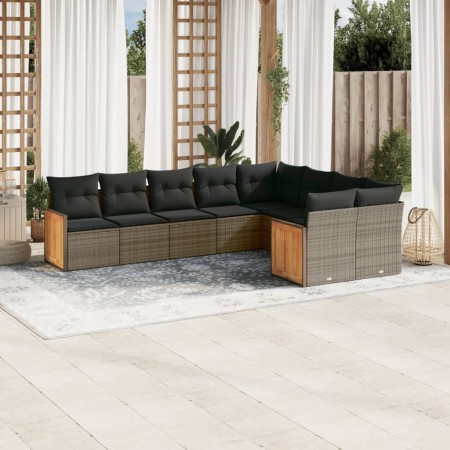 vidaXL 9-tlg. Garten-Sofagarnitur mit Kissen Grau Poly Rattan