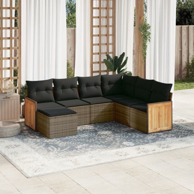 vidaXL 7-tlg. Garten-Sofagarnitur mit Kissen Grau Poly Rattan vidaXL 7-tlg. Garten-Sofagarnitur mit Kissen Grau Poly Rattan