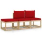 3-tlg. Garten-Lounge-Set mit Roten Kissen 3-tlg. Garten-Lounge-Set mit Roten Kissen