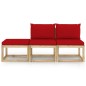 3-tlg. Garten-Lounge-Set mit Roten Kissen 3-tlg. Garten-Lounge-Set mit Roten Kissen