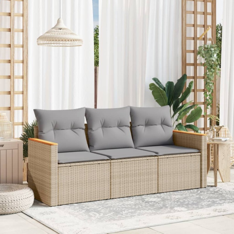 vidaXL 3-tlg. Garten-Sofagarnitur mit Kissen Beige Poly Rattan vidaXL 3-tlg. Garten-Sofagarnitur mit Kissen Beige Poly Rattan