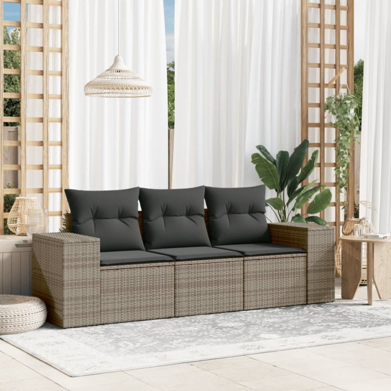 vidaXL 3-tlg. Garten-Sofagarnitur mit Kissen Grau Poly Rattan vidaXL 3-tlg. Garten-Sofagarnitur mit Kissen Grau Poly Rattan