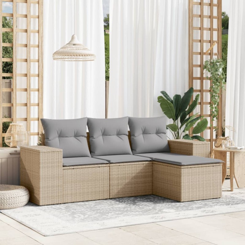 vidaXL 4-tlg. Garten-Sofagarnitur mit Kissen Beige Poly Rattan vidaXL 4-tlg. Garten-Sofagarnitur mit Kissen Beige Poly Rattan