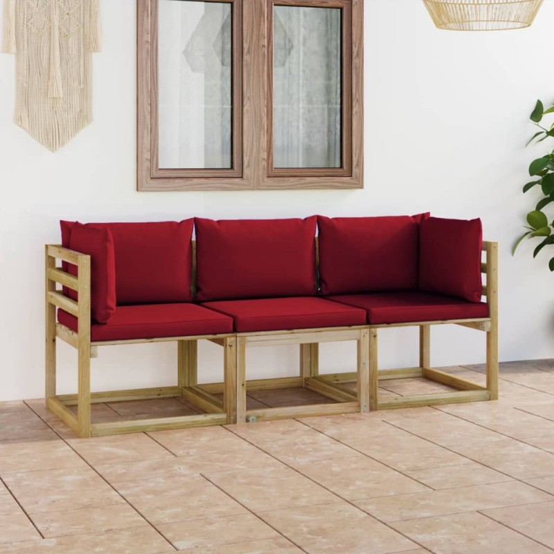 3-Sitzer-Gartensofa mit Weinroten Kissen 3-Sitzer-Gartensofa mit Weinroten Kissen