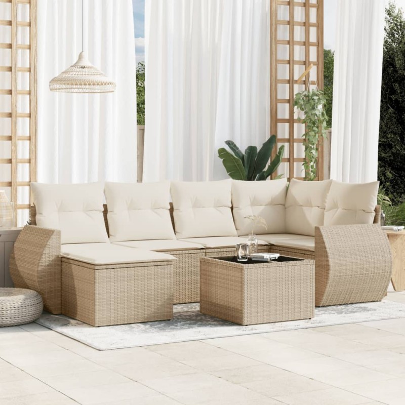 vidaXL 7-tlg. Garten-Sofagarnitur mit Kissen Beige Poly Rattan vidaXL 7-tlg. Garten-Sofagarnitur mit Kissen Beige Poly Rattan