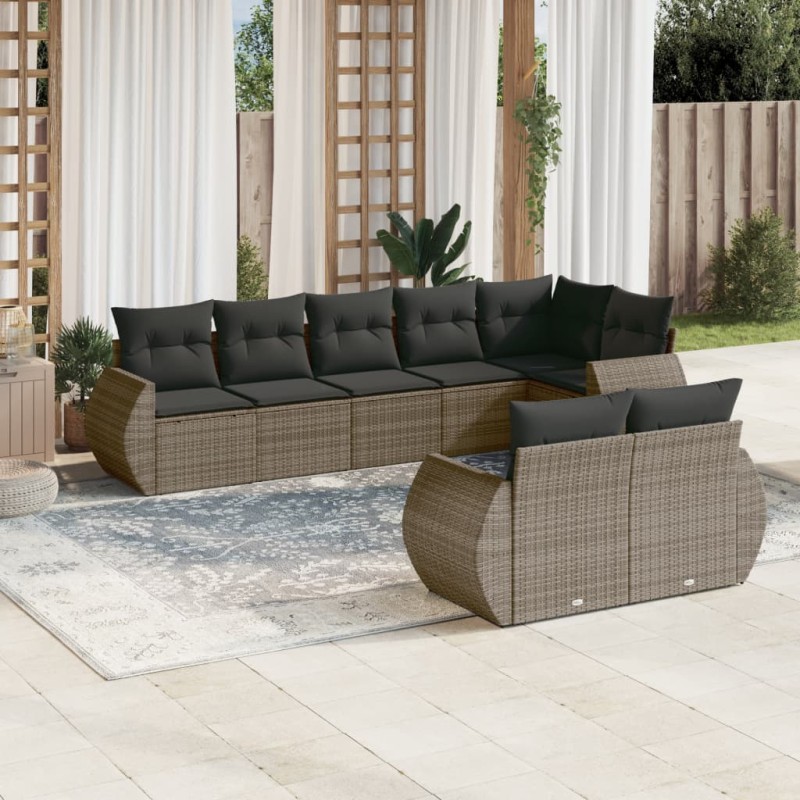 vidaXL 8-tlg. Garten-Sofagarnitur mit Kissen Grau Poly Rattan vidaXL 8-tlg. Garten-Sofagarnitur mit Kissen Grau Poly Rattan