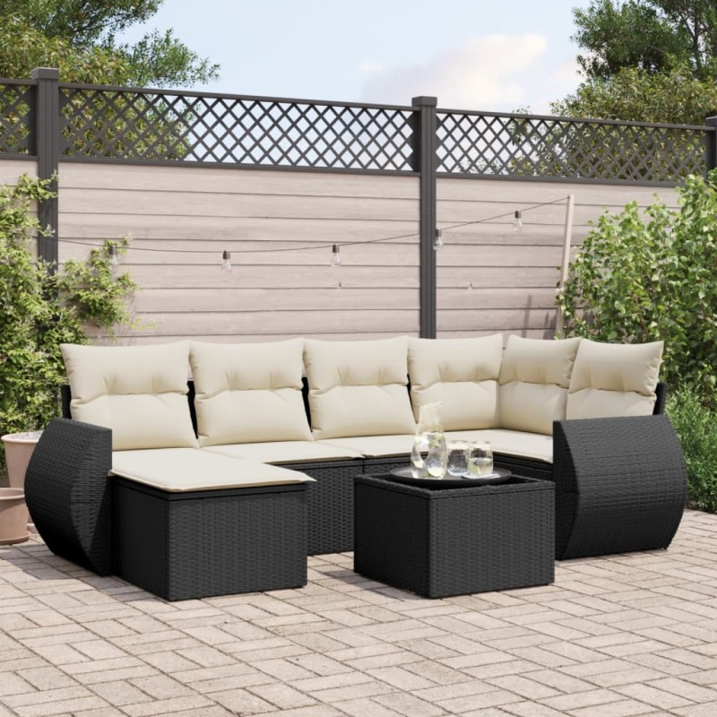 vidaXL 7-tlg. Garten-Sofagarnitur mit Kissen Schwarz Poly Rattan vidaXL 7-tlg. Garten-Sofagarnitur mit Kissen Schwarz Poly Rattan