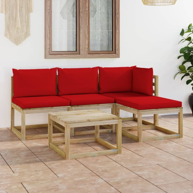 5-tlg. Garten-Lounge-Set mit Roten Kissen 5-tlg. Garten-Lounge-Set mit Roten Kissen