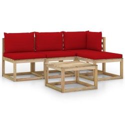 5-tlg. Garten-Lounge-Set mit Roten Kissen
