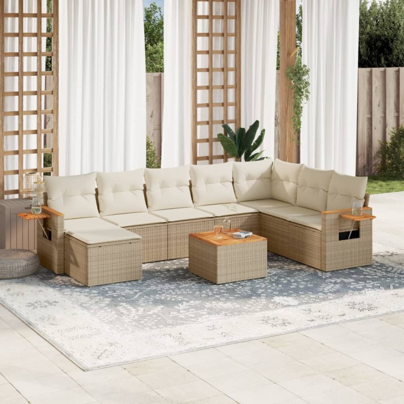 vidaXL 9-tlg. Garten-Sofagarnitur mit Kissen Beige Poly Rattan vidaXL 9-tlg. Garten-Sofagarnitur mit Kissen Beige Poly Rattan