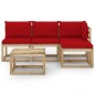 5-tlg. Garten-Lounge-Set mit Roten Kissen 5-tlg. Garten-Lounge-Set mit Roten Kissen