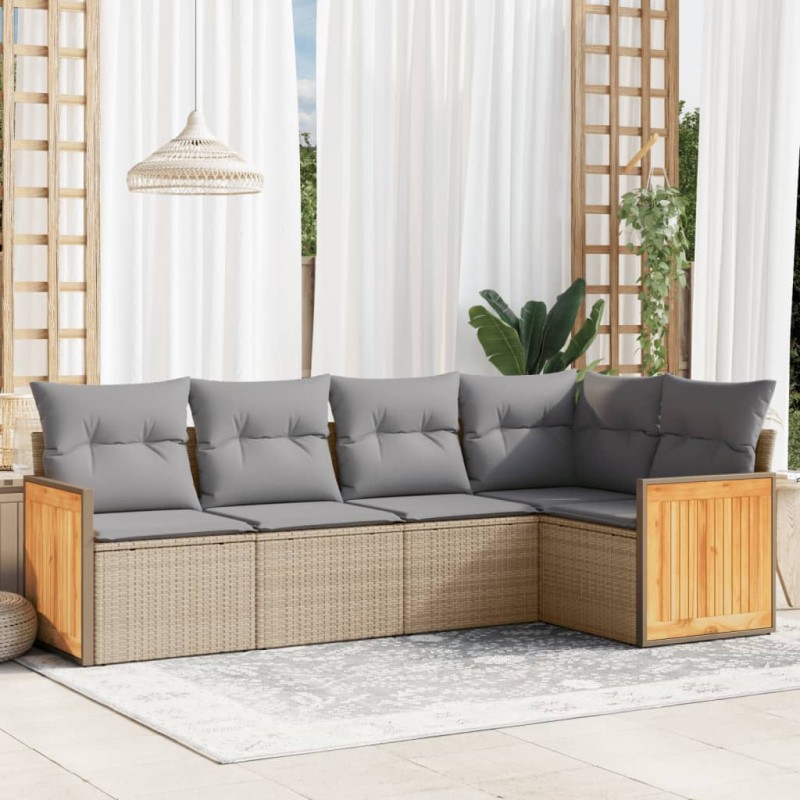 vidaXL 5-tlg. Garten-Sofagarnitur mit Kissen Beige Poly Rattan vidaXL 5-tlg. Garten-Sofagarnitur mit Kissen Beige Poly Rattan