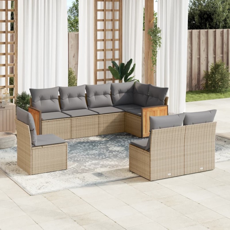 vidaXL 8-tlg. Garten-Sofagarnitur mit Kissen Beige Poly Rattan vidaXL 8-tlg. Garten-Sofagarnitur mit Kissen Beige Poly Rattan