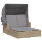 vidaXL Doppel-Sonnenliege mit Dach und Auflagen Beige Poly Rattan vidaXL Doppel-Sonnenliege mit Dach und Auflagen Beige Poly Rattan