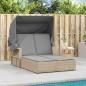 vidaXL Doppel-Sonnenliege mit Dach und Auflagen Beige Poly Rattan vidaXL Doppel-Sonnenliege mit Dach und Auflagen Beige Poly Rattan