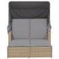 vidaXL Doppel-Sonnenliege mit Dach und Auflagen Beige Poly Rattan vidaXL Doppel-Sonnenliege mit Dach und Auflagen Beige Poly Rattan
