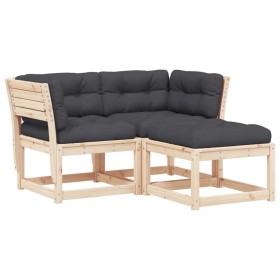 vidaXL 3-tlg. Garten-Sofagarnitur mit Kissen Massivholz Kiefer