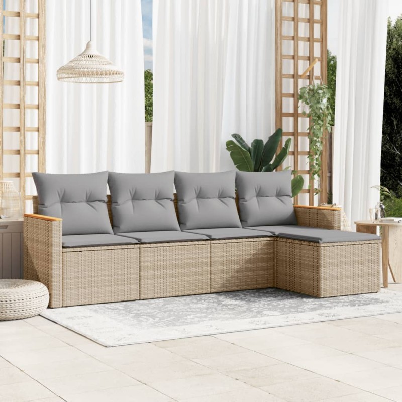 vidaXL 5-tlg. Garten-Sofagarnitur mit Kissen Beige Poly Rattan vidaXL 5-tlg. Garten-Sofagarnitur mit Kissen Beige Poly Rattan
