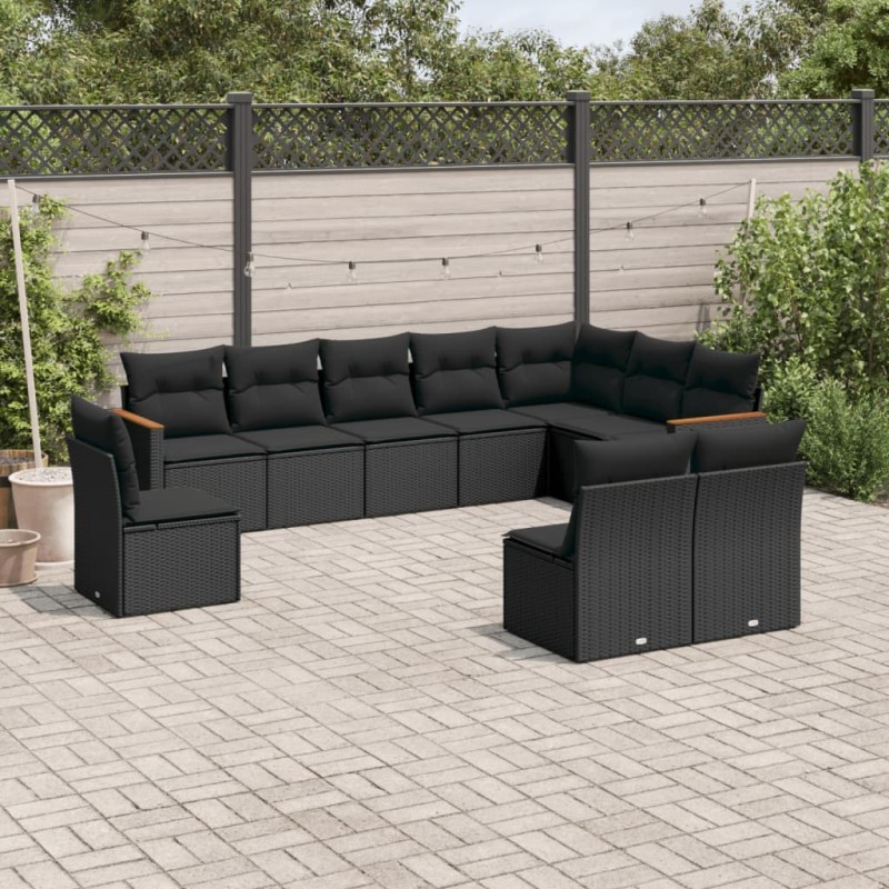 vidaXL 10-tlg. Garten-Sofagarnitur mit Kissen Schwarz Poly Rattan vidaXL 10-tlg. Garten-Sofagarnitur mit Kissen Schwarz Poly Rattan