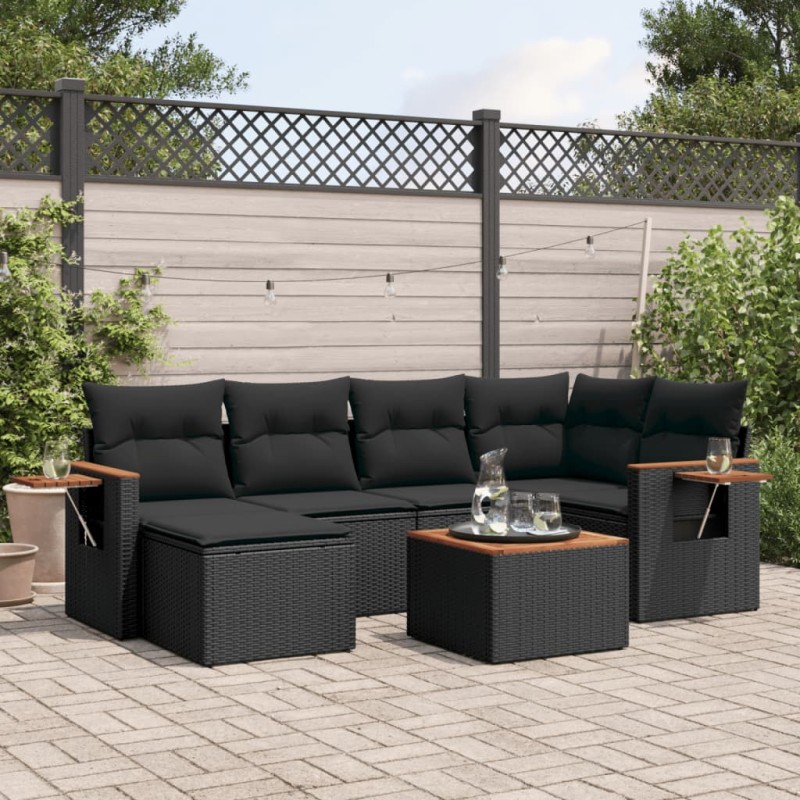 vidaXL 7-tlg. Garten-Sofagarnitur mit Kissen Schwarz Poly Rattan vidaXL 7-tlg. Garten-Sofagarnitur mit Kissen Schwarz Poly Rattan