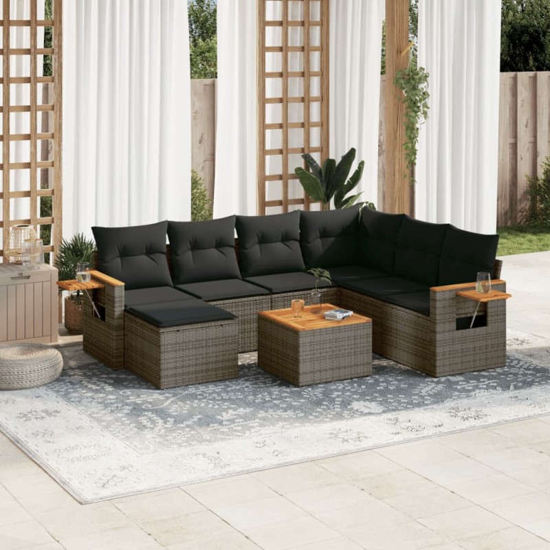 vidaXL 8-tlg. Garten-Sofagarnitur mit Kissen Grau Poly Rattan vidaXL 8-tlg. Garten-Sofagarnitur mit Kissen Grau Poly Rattan