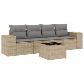 vidaXL 5-tlg. Garten-Sofagarnitur mit Kissen Beige Poly Rattan