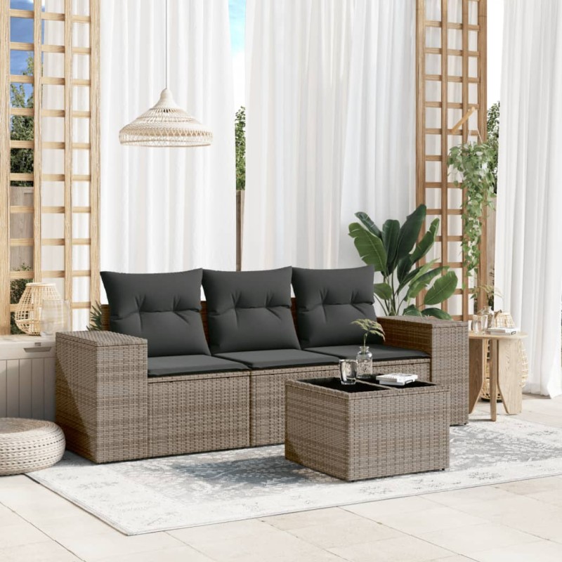 vidaXL 4-tlg. Garten-Sofagarnitur mit Kissen Grau Poly Rattan vidaXL 4-tlg. Garten-Sofagarnitur mit Kissen Grau Poly Rattan