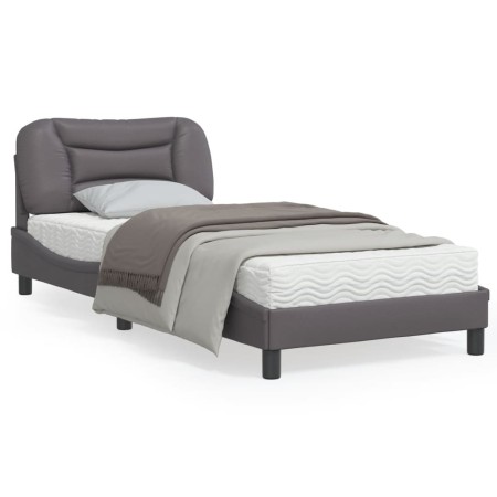 vidaXL Bettgestell mit Kopfteil Grau 90x200 cm Kunstleder