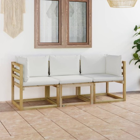 3-Sitzer-Gartensofa mit Creme Kissen