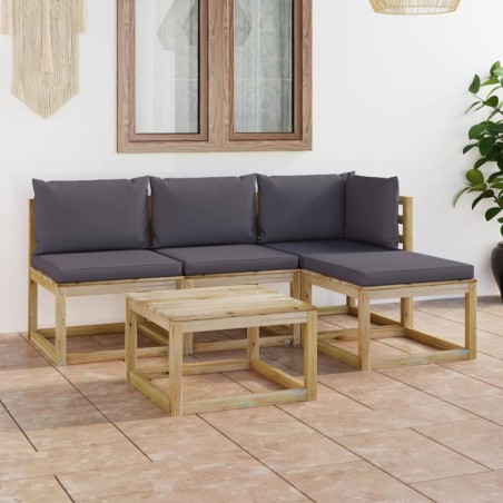 5-tlg. Garten-Lounge-Set mit Anthrazit Kissen