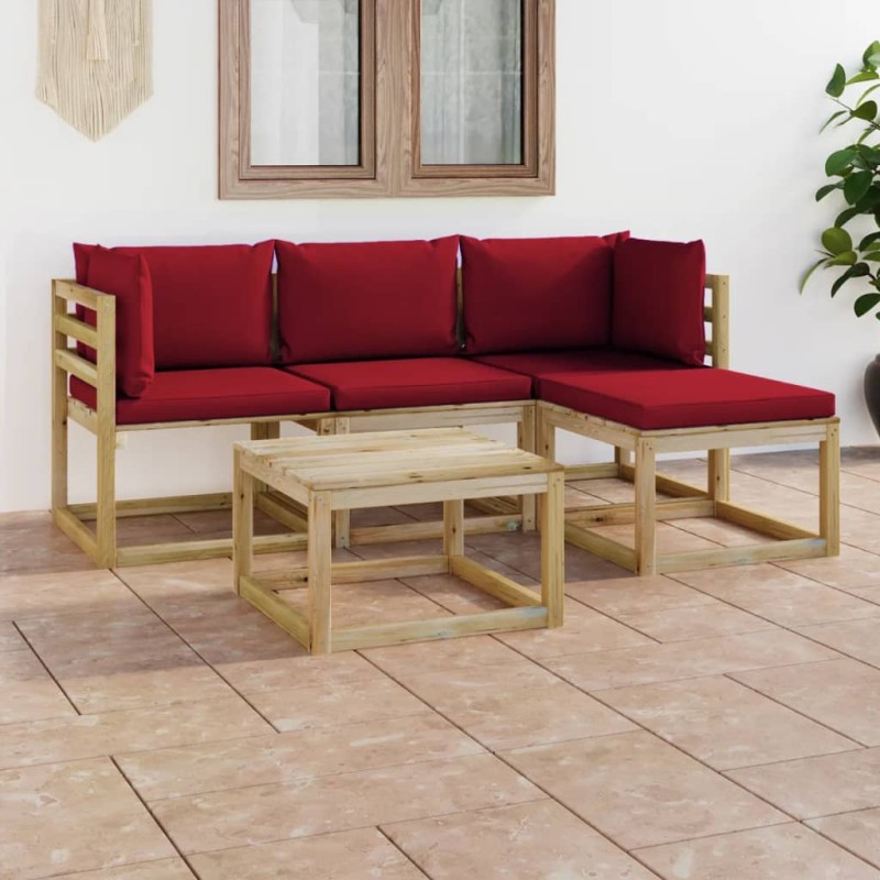 5-tlg. Garten-Lounge-Set mit Weinroten Kissen 5-tlg. Garten-Lounge-Set mit Weinroten Kissen