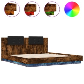 vidaXL Bettgestell mit Kopfteil & LED-Leuchten Räuchereiche 180x200 cm