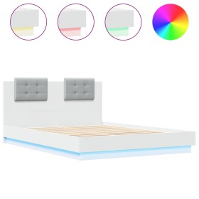 vidaXL Bettgestell mit Kopfteil und LED-Leuchten Weiß 120x200 cm