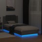 vidaXL Bettgestell mit Kopfteil und LED-Leuchten Grau Sonoma 100x200cm vidaXL Bettgestell mit Kopfteil und LED-Leuchten Grau Sonoma 100x200cm