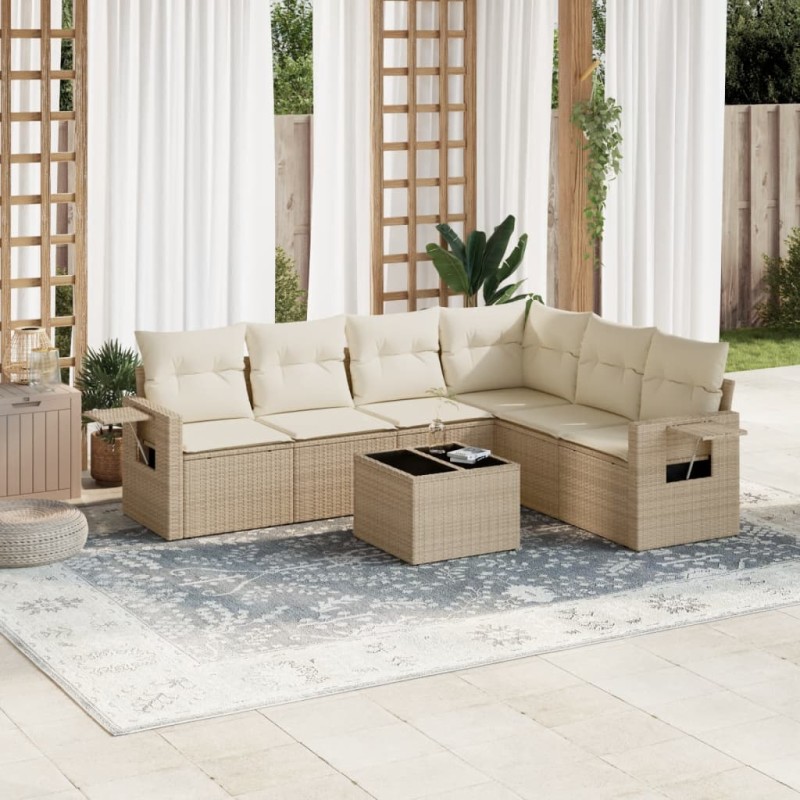 vidaXL 7-tlg. Garten-Sofagarnitur mit Kissen Beige Poly Rattan vidaXL 7-tlg. Garten-Sofagarnitur mit Kissen Beige Poly Rattan