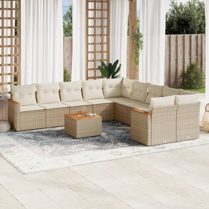 vidaXL 11-tlg. Garten-Sofagarnitur mit Kissen Beige Poly Rattan vidaXL 11-tlg. Garten-Sofagarnitur mit Kissen Beige Poly Rattan
