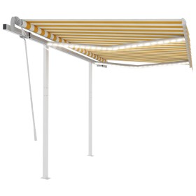 vidaXL Markise Manuell Einziehbar mit LED 3x2,5 m Gelb und Weiß