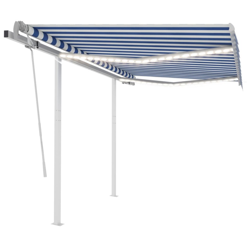 vidaXL Markise Manuell Einziehbar mit LED 3x2,5 m Blau und Weiß vidaXL Markise Manuell Einziehbar mit LED 3x2,5 m Blau und Weiß