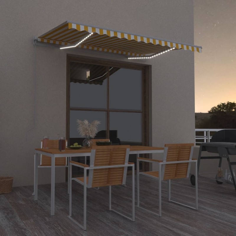 vidaXL Markise Manuell Einziehbar mit LED 300x250 cm Gelb und Weiß vidaXL Markise Manuell Einziehbar mit LED 300x250 cm Gelb und Weiß