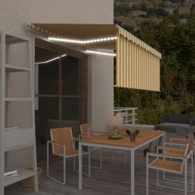 vidaXL Markise Manuell Einziehbar mit Rollo & LED 3x2,5 m Gelb & Weiß  