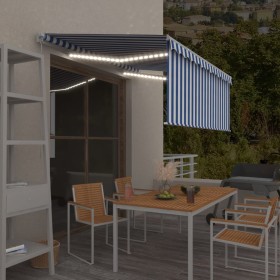 vidaXL Markise Manuell Einziehbar mit Rollo & LED 3x2,5m Blau & Weiß  