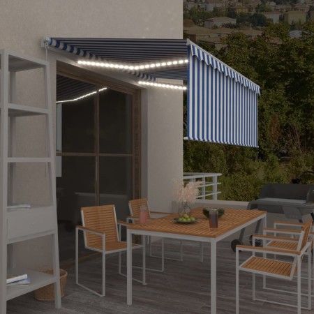 vidaXL Markise Manuell Einziehbar mit Rollo & LED 3x2,5m Blau & Weiß  