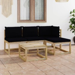 5-tlg. Garten-Lounge-Set mit Schwarzen Kissen