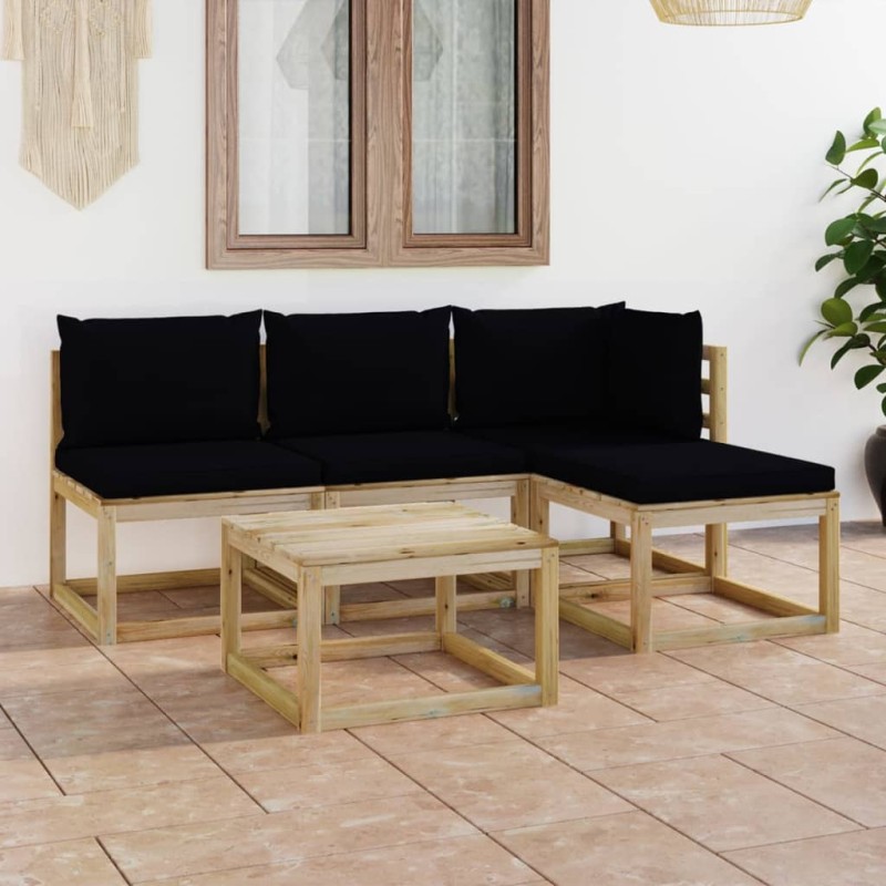 5-tlg. Garten-Lounge-Set mit Schwarzen Kissen 5-tlg. Garten-Lounge-Set mit Schwarzen Kissen